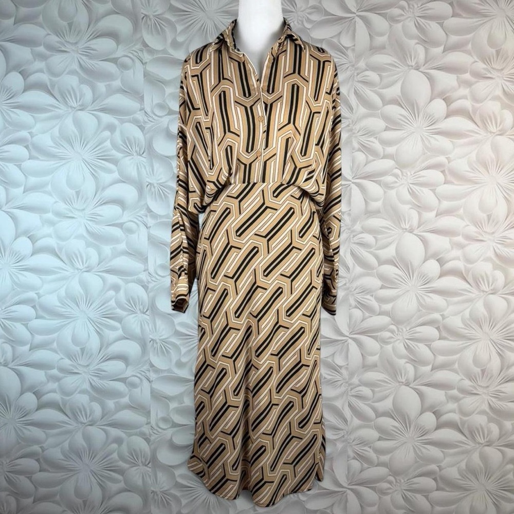 Express Portofino Dress Beige and Black Print